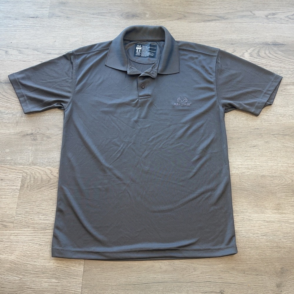 REAL TREE men's black short sleeve polyester polo embroidered logo Small